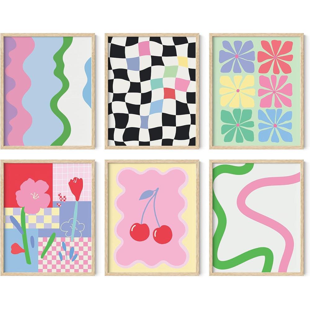 imageHAUS AND HUES Preppy Pictures for Wall  Set of 6 Colorful Wall Art Preppy Collage Prints Pink Bedroom Decor Bright Pink Aesthetic Cute Girls Posters College Wall Art Black Frame 11x14Danish Pastel