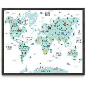 imageHAUS AND HUES Animal World Map Art Print  16quotx20quot  Framed Black