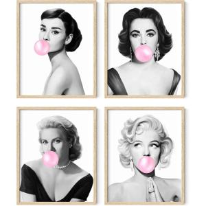 imageHAUS AND HUES Celebrity Pop Art Wall Decor  Set of 4 Fashion Wall Art  Audrey Hepburn Marilyn Monroe Grace Kelly Elizabeth Taylor Posters 8x10 Beige FramedBeige Framed