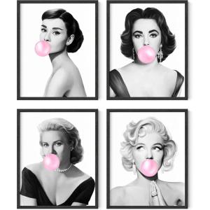 imageHAUS AND HUES Celebrity Pop Art Wall Decor  Set of 4 Fashion Wall Art  Audrey Hepburn Marilyn Monroe Grace Kelly Elizabeth Taylor Posters 8x10 Beige FramedUnframed
