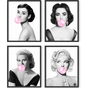 imageHAUS AND HUES Celebrity Pop Art Wall Decor  Set of 4 Fashion Wall Art  Audrey Hepburn Marilyn Monroe Grace Kelly Elizabeth Taylor Posters 8x10 Beige FramedBlack Framed