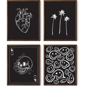 imageHAUS AND HUES Edgy Black and White Art Prints Set of 4  Skull Wall Art Halloween Artwork for Teen Girls Bedroom Halloween Wall Art and Witchy Decor Aeshetic Goth Decor 11x14 Black FramedBlack Edgy