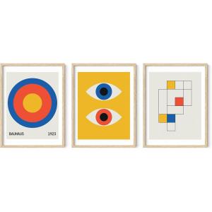 imageHAUS AND HUES Line Art Wall Decor  Set of 3 Minimalist Abstract Prints Neutral Modern Wall Art for Living Room Black Frame 24x36Bauhaus