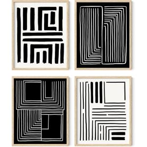 imageHAUS AND HUES Minimal Abstract Art Set of 4  Geometric Painted Shapes Modern Abstract Wall Decor Minimalist Art Prints for Any Room Beige Frame 8x10Maze Set of 4