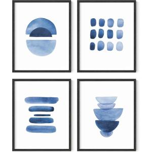 imageHAUS AND HUES Minimal Abstract Art Set of 4  Modern Geometric Prints Aesthetic Abstract Wall Decor Minimalist Art Posters for Any Room Beige Frame 16x20Abstract Blue