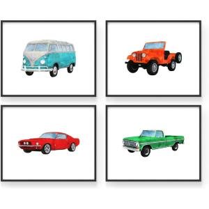 imageHAUS AND HUES Nursery Cars Art Print Set of 48quotx10quot