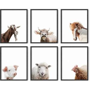 imageHAUS AND HUES Rustic Farm Animal Pictures  Set of 6 Farmhouse Wall Art and Country Pictures for Kitchen Walls Farm Animal Portraits Cow and Pig Pictures Wall Decor 11x14 Unframed