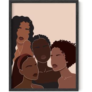 imageHAUS AND HUES Black Women Wall Art  Wall Decor for Womens Bedroom Women Empowerment Decor Black Girl Wall Art Female Art Print Colored Women Poster Black Frame 12x16Faces
