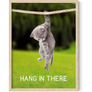 imageHAUS AND HUES Hang in There Cat Poster  Funny Cat Wall Art Cute Posters Motivational Art Print Inspirational Posters Hang in There Poster Black Framed 12quot x 16quotBeige Framed