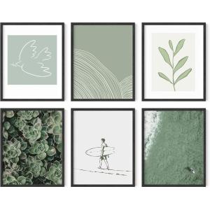 imageHAUS AND HUES Sage Green Wall Art  Set of 6 Nature Prints Aesthetic Green Posters Abstract Plant Art for Bedroom Decor Unframed 8x10