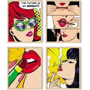 imageRipGrip Pop Art Prints Set of 4  Banksy Wall Art Painting Weed Decor for College Dorm Makeup Room Decor Beige Frame 8x10Beige Framed