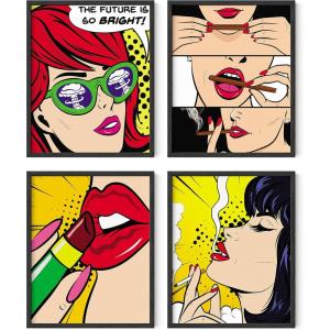 imageRipGrip Pop Art Prints Set of 4  Banksy Wall Art Painting Weed Decor for College Dorm Makeup Room Decor Beige Frame 8x10Unframed