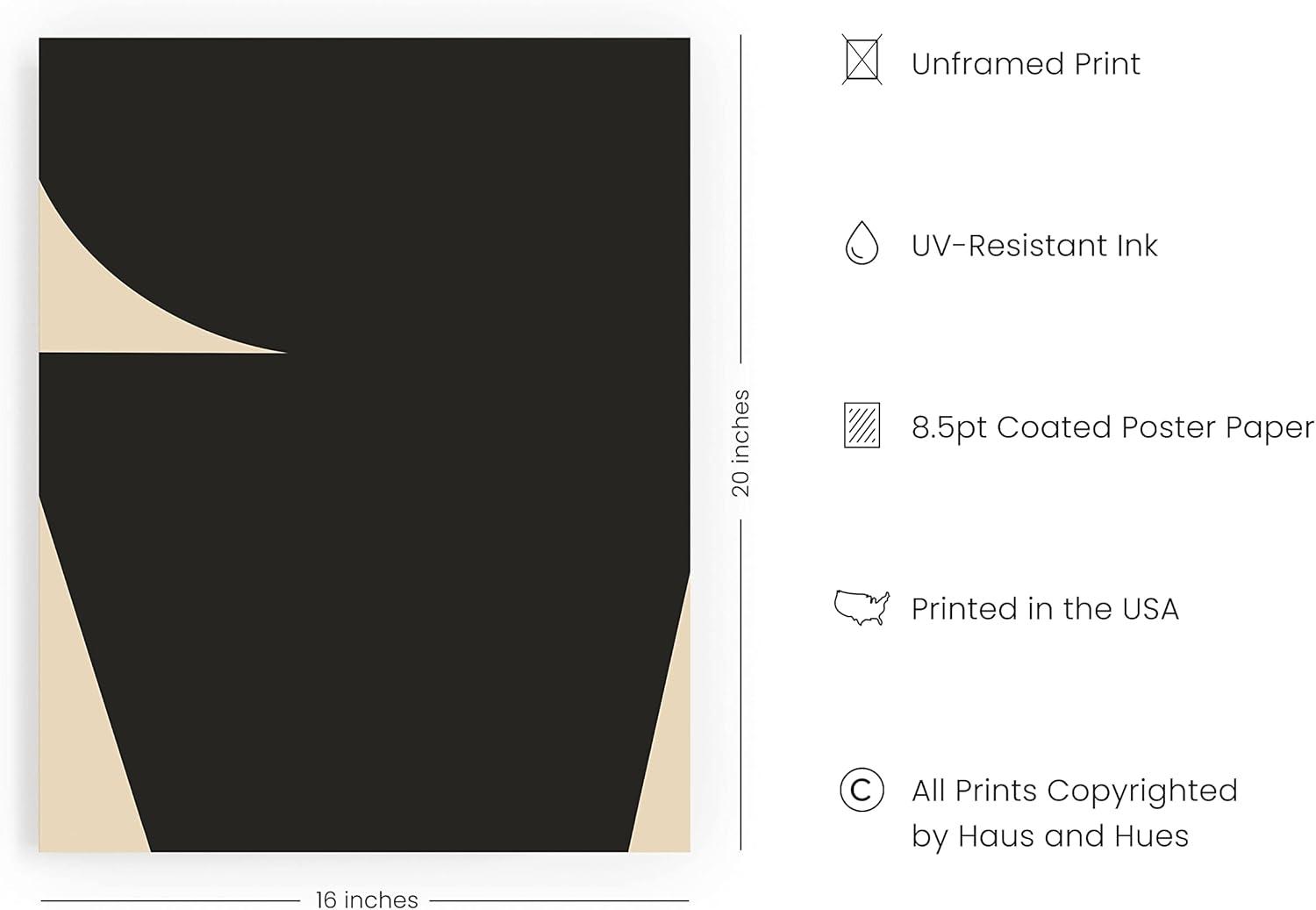 imageHAUS AND HUES Black and White Wall Art Abstract Wall Decor Contemporary BlackampampWhite Wall Art Neutral Color Poster Black and White Art Prints Black Frame 12x16Black  Beige Shapes