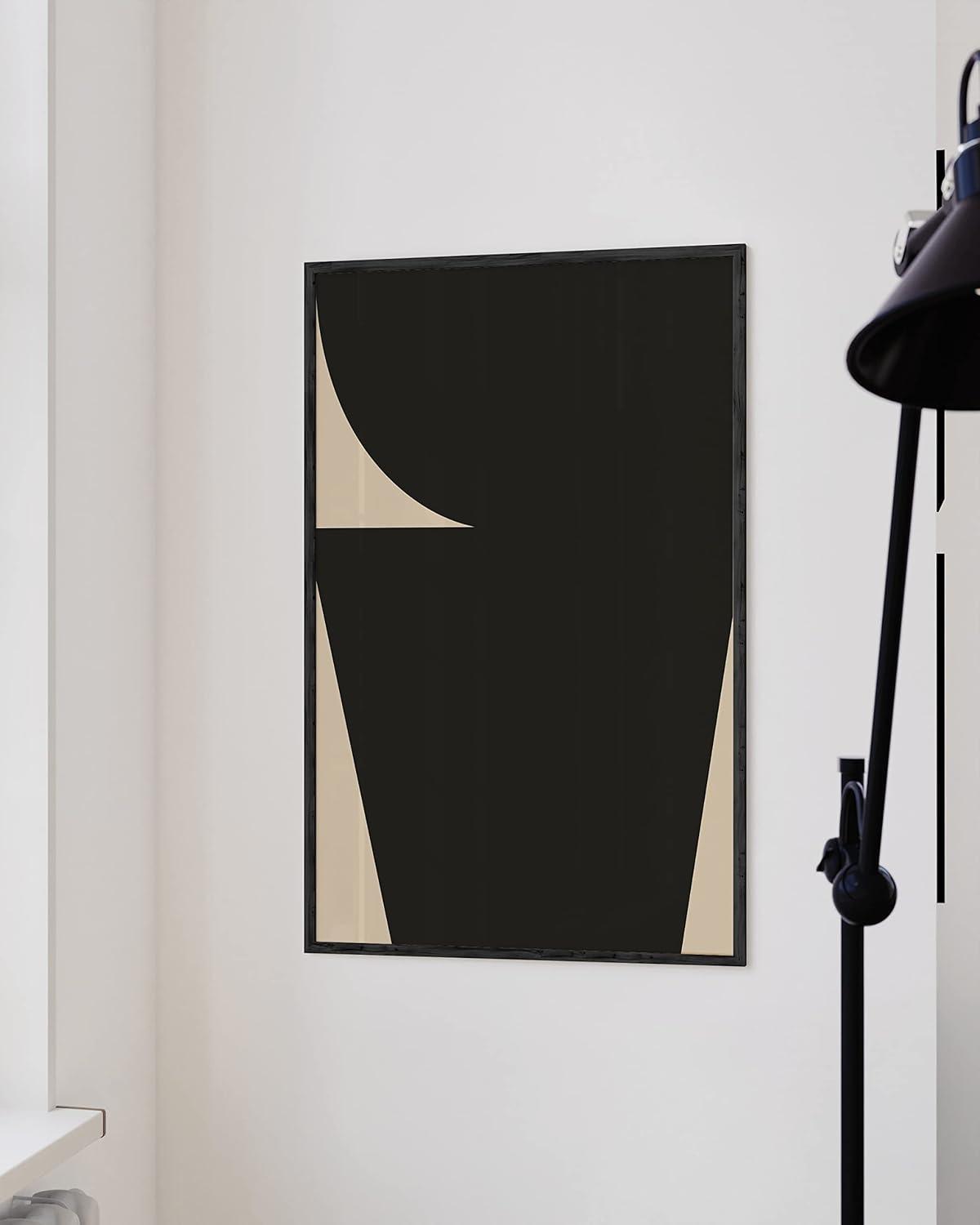 imageHAUS AND HUES Black and White Wall Art Abstract Wall Decor Contemporary BlackampampWhite Wall Art Neutral Color Poster Black and White Art Prints Black Frame 12x16Black  Beige Shapes