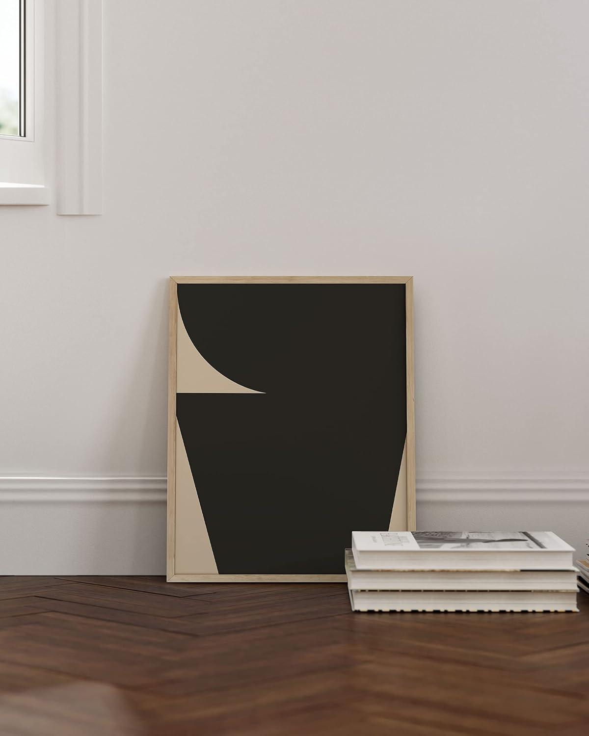 imageHAUS AND HUES Black and White Wall Art Abstract Wall Decor Contemporary BlackampampWhite Wall Art Neutral Color Poster Black and White Art Prints Black Frame 12x16Black  Beige Shapes