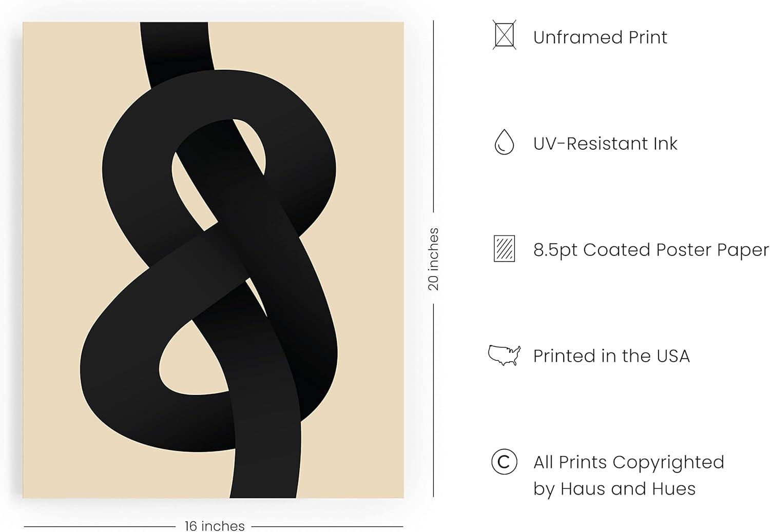 imageHAUS AND HUES Black and White Wall Art Abstract Wall Decor Contemporary BlackampampWhite Wall Art Neutral Color Poster Black and White Art Prints Black Frame 12x16Black Knot
