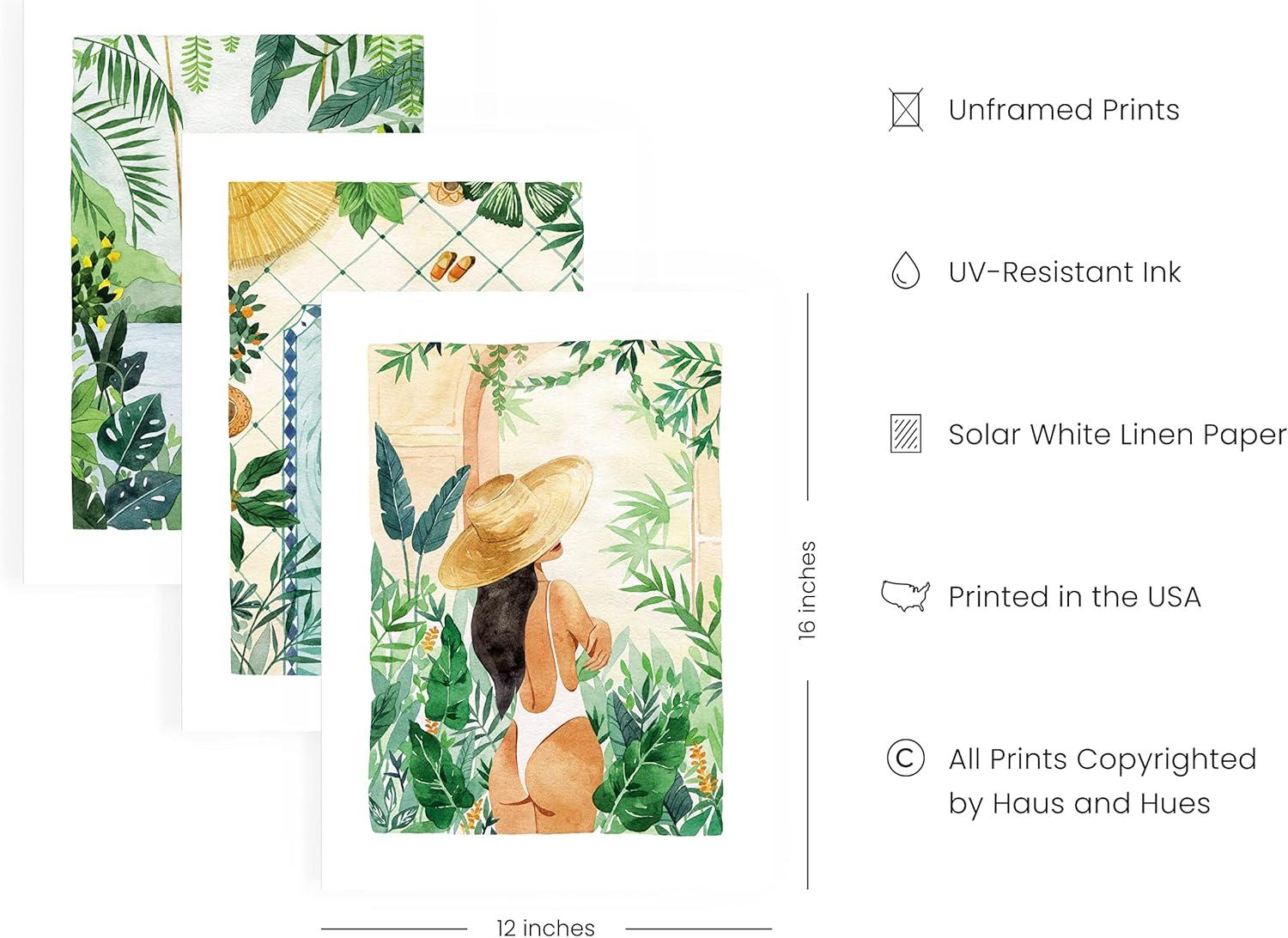 imageHAUS AND HUES Fashion Wall Art Set  3Piece Glam Purple Decor Designer Aesthetic Prints for Bedroom Black Frame 12x16Tropical Bohemian Watercolor