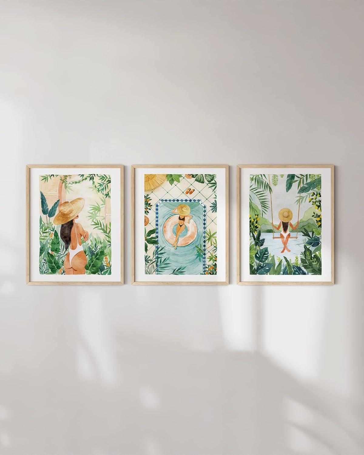 imageHAUS AND HUES Fashion Wall Art Set  3Piece Glam Purple Decor Designer Aesthetic Prints for Bedroom Black Frame 12x16Tropical Bohemian Watercolor