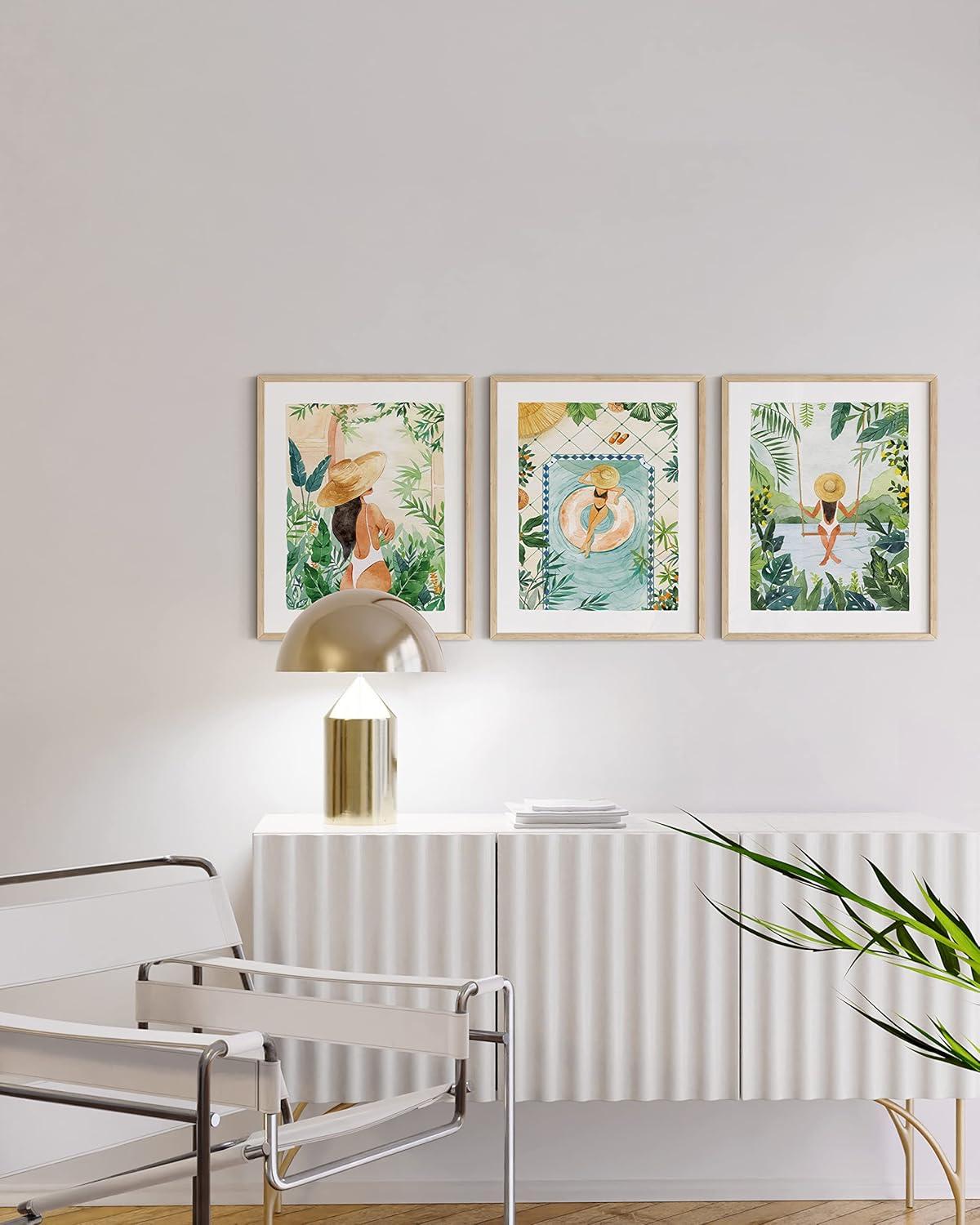 imageHAUS AND HUES Fashion Wall Art Set  3Piece Glam Purple Decor Designer Aesthetic Prints for Bedroom Black Frame 12x16Tropical Bohemian Watercolor