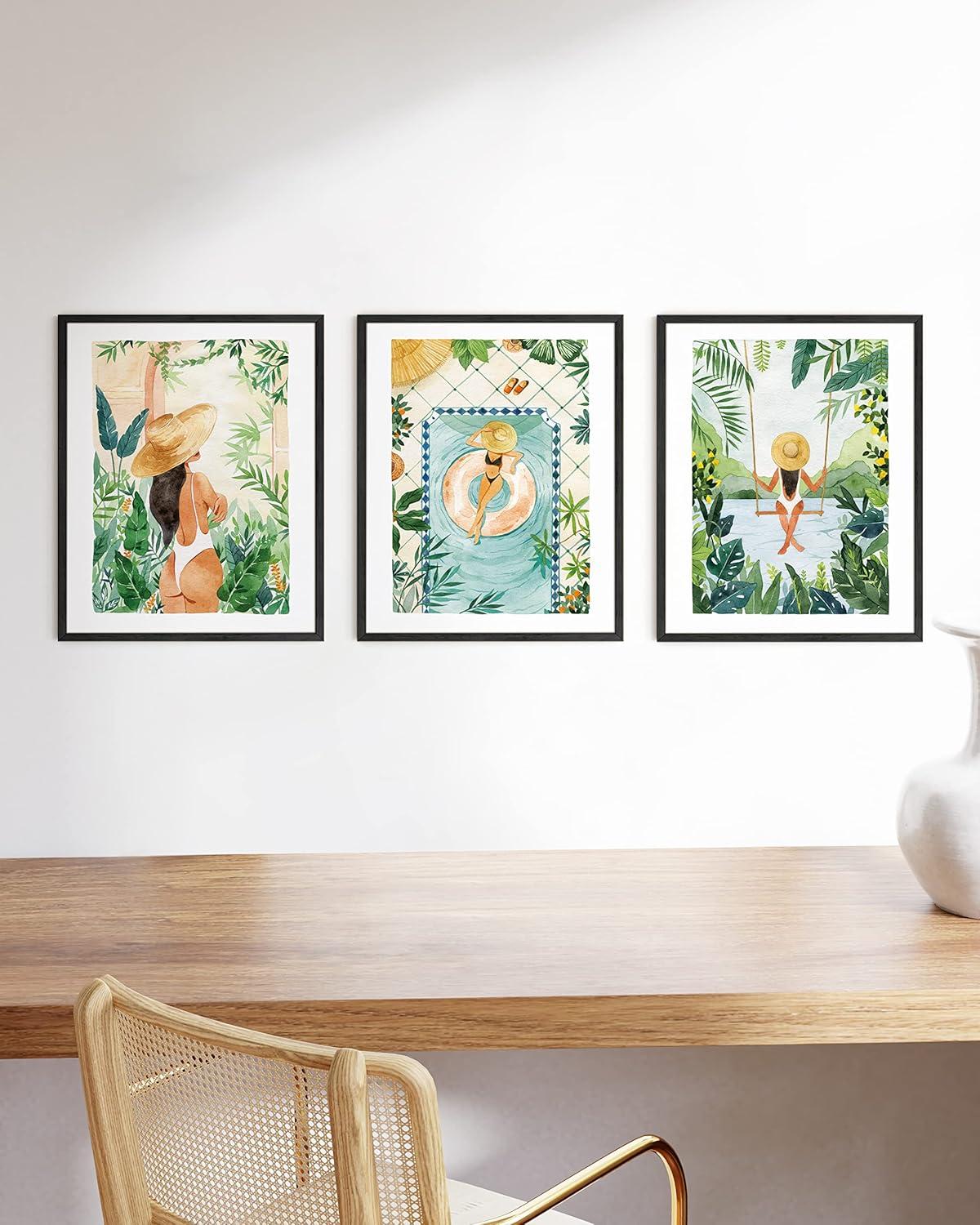 imageHAUS AND HUES Fashion Wall Art Set  3Piece Glam Purple Decor Designer Aesthetic Prints for Bedroom Black Frame 12x16Tropical Bohemian Watercolor