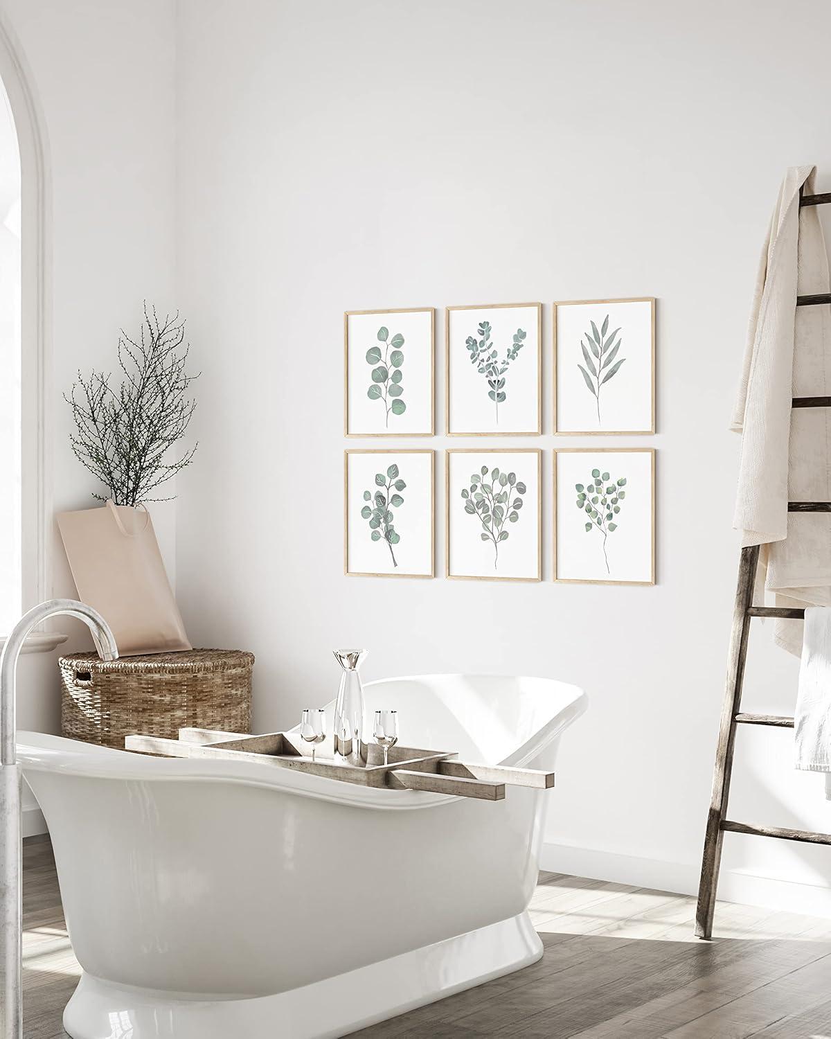 imageHAUS AND HUES Leaf Prints  Set of 6 Botanical Art Eucalyptus Leaves Wall Decor Minimalist Plant ampamp Leaf Prints Beige Frame 8x10Watercolor Plants