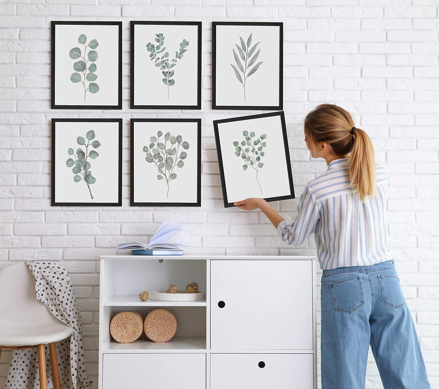 imageHAUS AND HUES Leaf Prints  Set of 6 Botanical Art Eucalyptus Leaves Wall Decor Minimalist Plant ampamp Leaf Prints Beige Frame 8x10Watercolor Plants