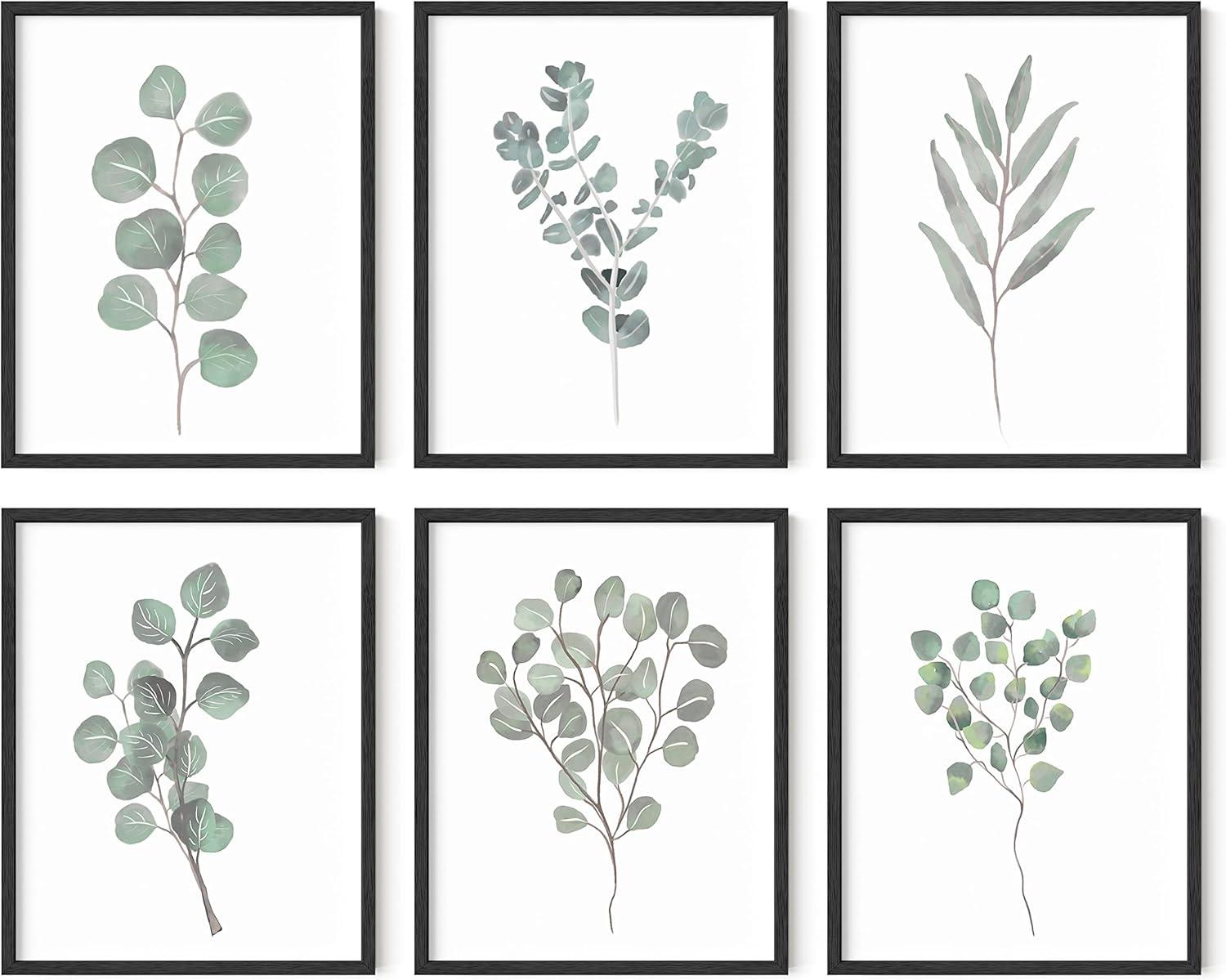 imageHAUS AND HUES Leaf Prints  Set of 6 Botanical Art Eucalyptus Leaves Wall Decor Minimalist Plant ampamp Leaf Prints Beige Frame 8x10Watercolor Plants