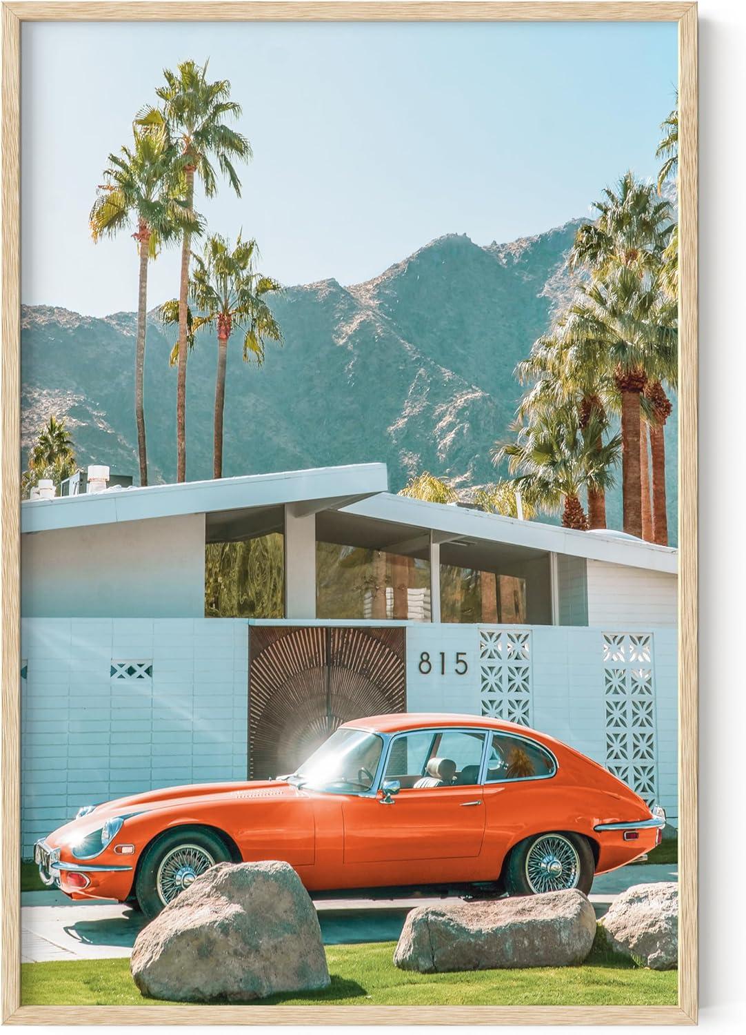 imageHAUS AND HUES Palm Springs Art Wall Decor  Made in the USA  Unframed 12x16 California HouseVintage Car