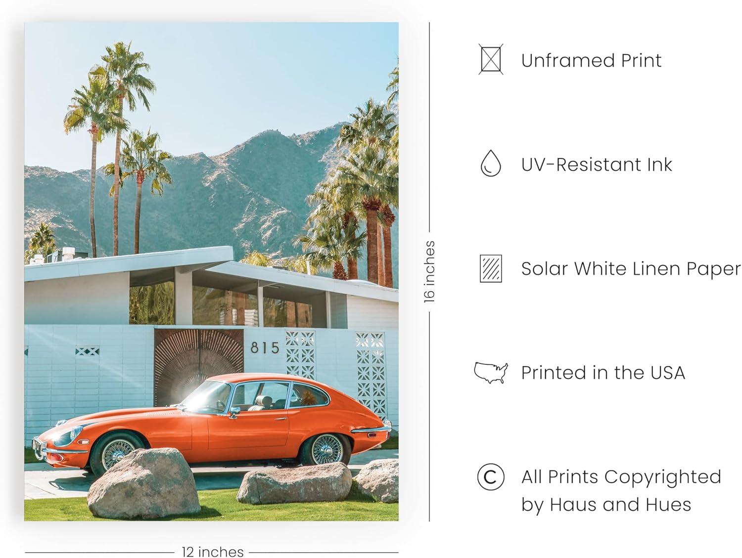 imageHAUS AND HUES Palm Springs Art Wall Decor  Made in the USA  Unframed 12x16 California HouseVintage Car