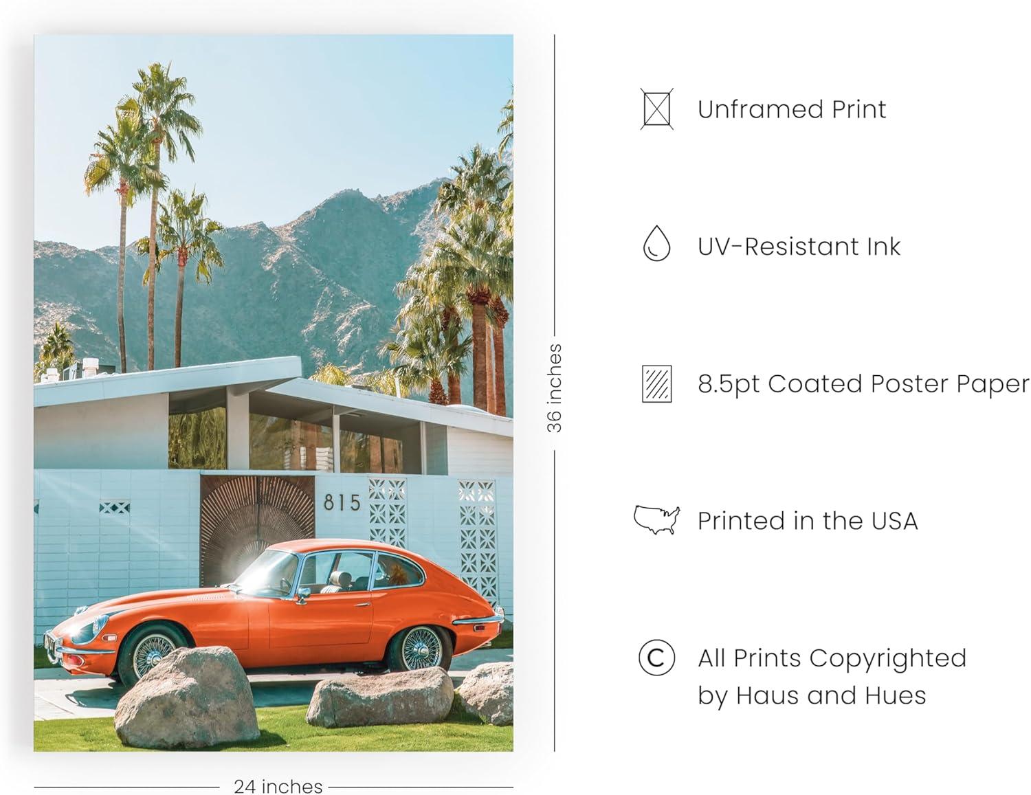 imageHAUS AND HUES Palm Springs Art Wall Decor  Made in the USA  Unframed 12x16 California HouseVintage Car