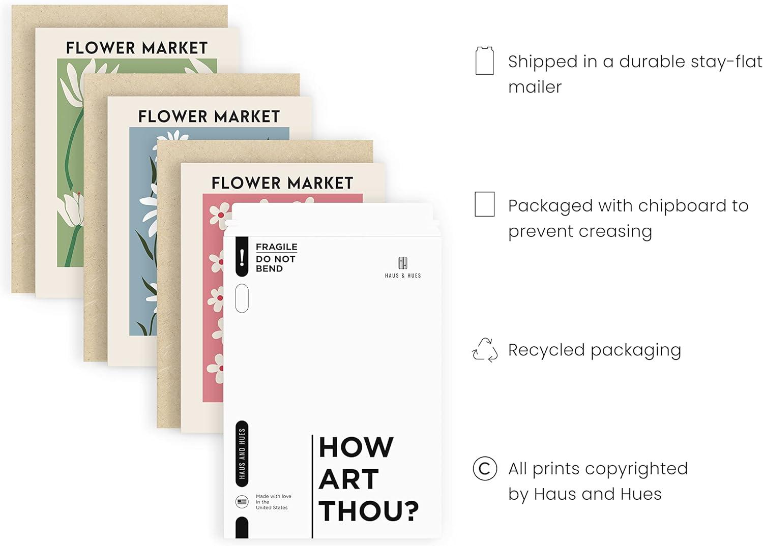 imageHAUS AND HUES Preppy Wall Art  Set of 3 Colorful Prints Trendy Travel Decor Bright Aesthetic Wall Art Beach Posters Black Frame 12x16Flower Markets