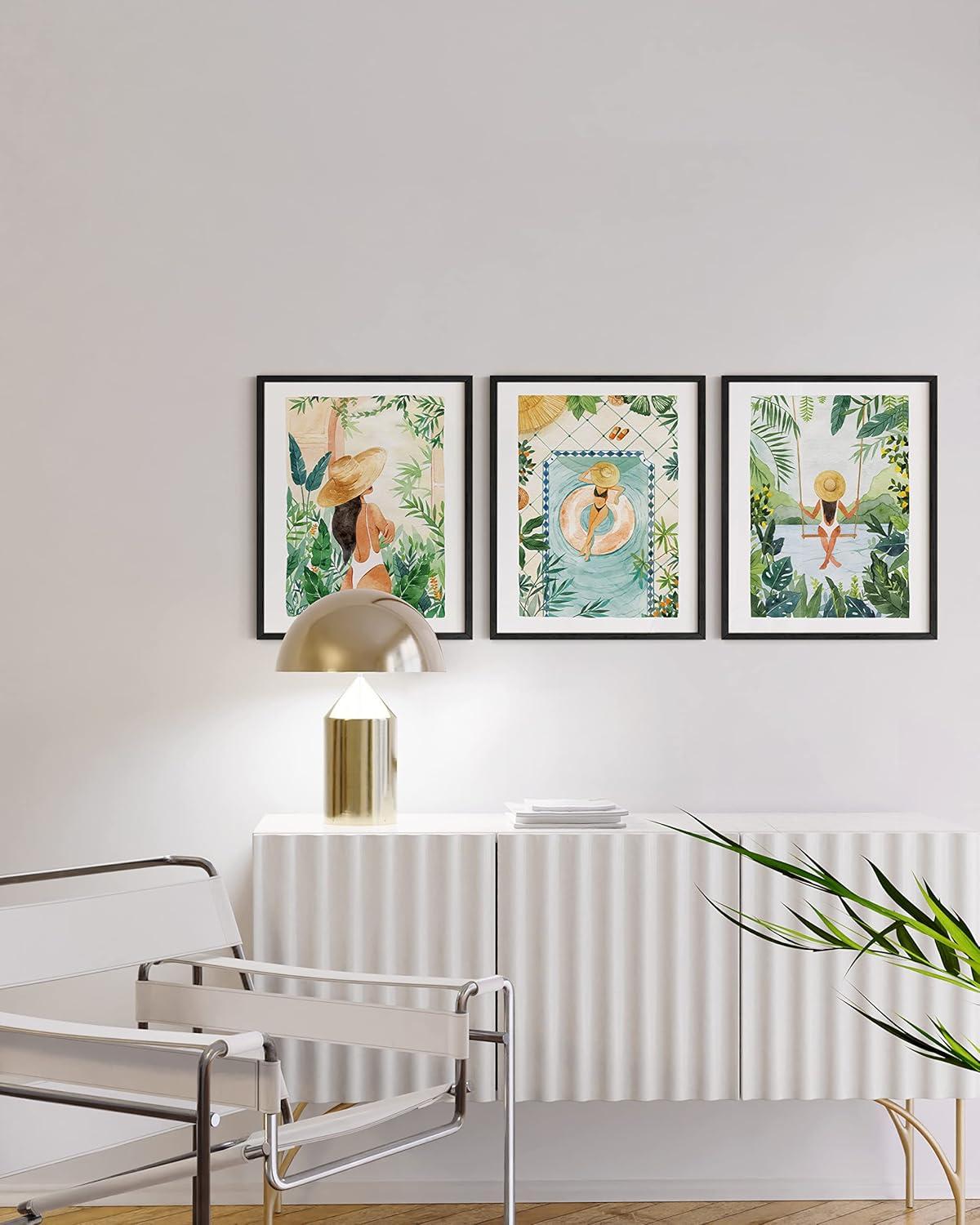 imageHAUS AND HUES Wall Art  Hippie Room Decor for Bedroom Aesthetic 12x16 inches Black Framed Premium QualityTropical Bohemian Watercolor