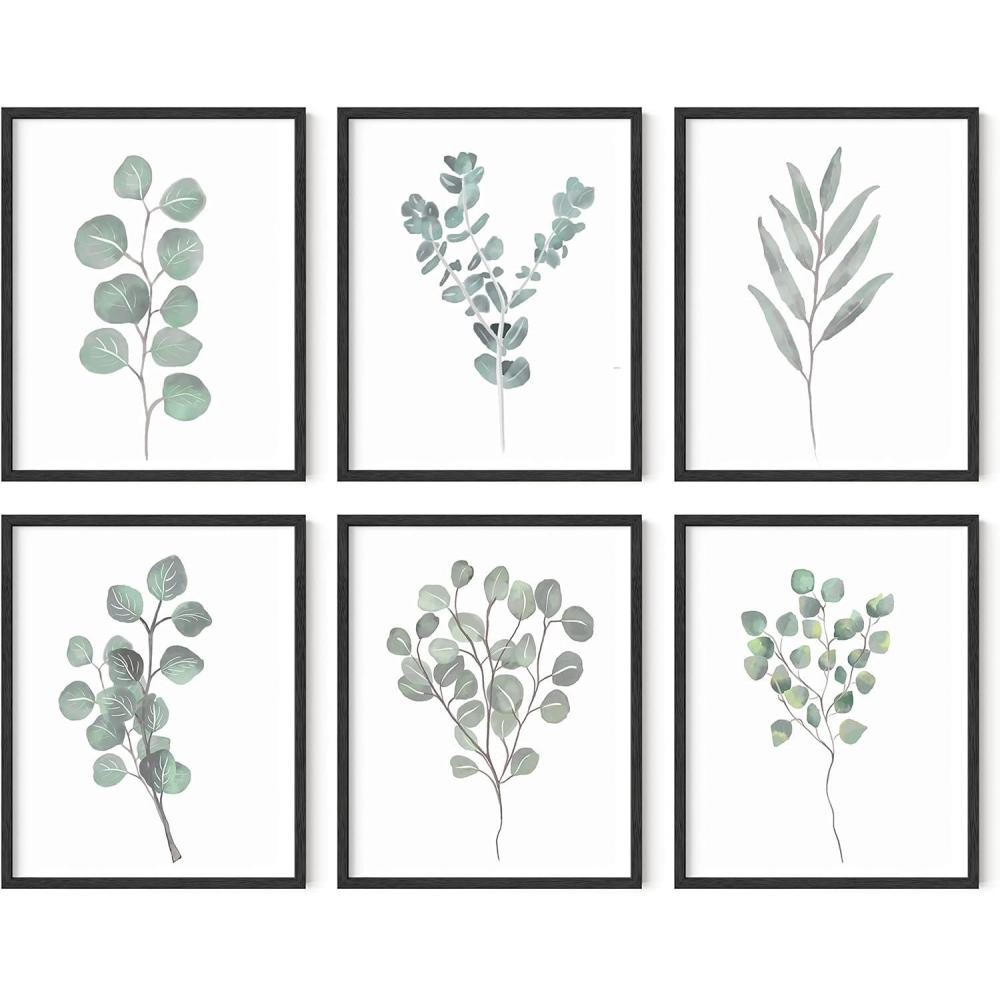 imageHAUS AND HUES Leaf Prints  Set of 6 Botanical Art Eucalyptus Leaves Wall Decor Minimalist Plant ampamp Leaf Prints Beige Frame 8x10Watercolor Plants