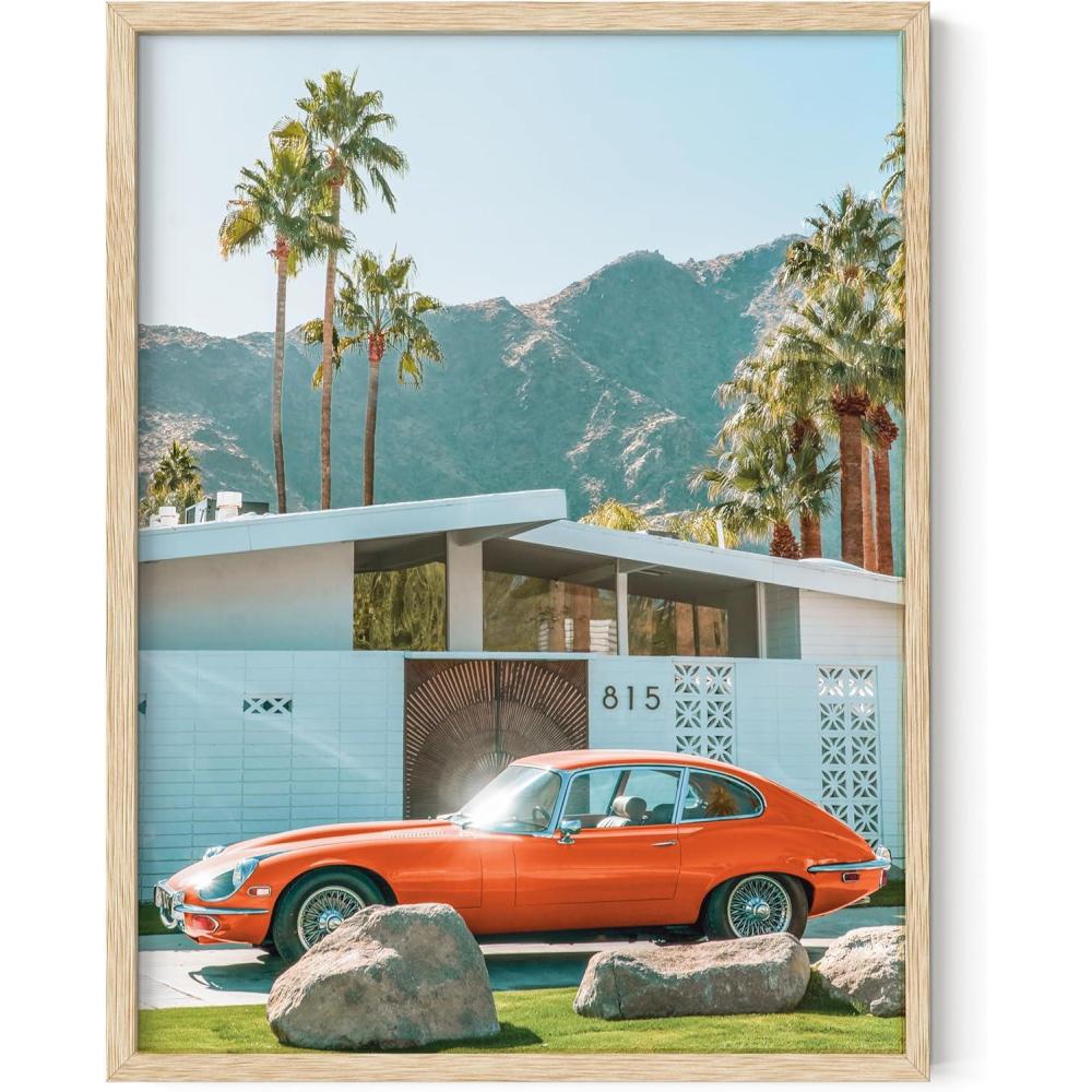 imageHAUS AND HUES Palm Springs Art Wall Decor  Made in the USA  Unframed 12x16 California HouseVintage Car