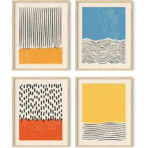 imageHAUS AND HUES Abstract Blue Wall Art Prints Set of 4  Abstract Art Wall Decor for Living Room  Watercolor Prints Navy Blue Wall Art  UNFRAMED 8 x 10Colors  Lines