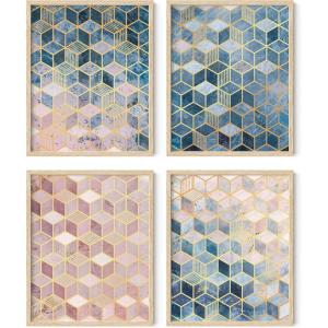 imageHAUS AND HUES Abstract Blue Wall Art Prints Set of 4  Abstract Art Wall Decor for Living Room  Watercolor Prints Navy Blue Wall Art  UNFRAMED 8 x 10Geometric
