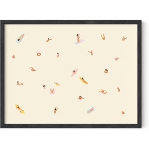 imageHAUS AND HUES Coastal Vibes  Beach Wall Art and Surfing Poster  Ocean Decor for Dorms Seascape Wall Art for Surf Enthusiasts Beige Frame 12x16Swimmers