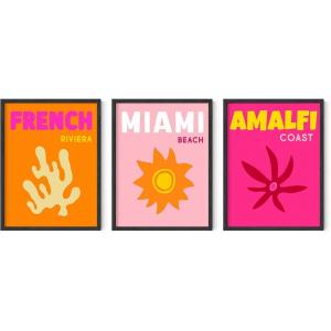 imageHAUS AND HUES Fashion Wall Art Set  3Piece Glam Purple Decor Designer Aesthetic Prints for Bedroom Black Frame 12x16Bright City