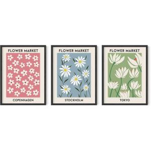 imageHAUS AND HUES Fashion Wall Art Set  3Piece Glam Purple Decor Designer Aesthetic Prints for Bedroom Black Frame 12x16Flower Markets