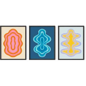imageHAUS AND HUES Fashion Wall Art Set  3Piece Glam Purple Decor Designer Aesthetic Prints for Bedroom Black Frame 12x16Retro Shapes