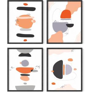 imageHAUS AND HUES Geometric Wall Art Prints Set  Abstract Wall Art Set of 4 Modern Wall Decor Modern Abstract Art Posters Contemporary Wall Art Dorm Decor Blue Aesthetic Small Art Beige Frame 16x20Abstract Horizon
