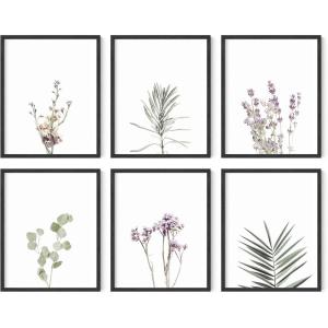 imageHAUS AND HUES Leaf Prints  Set of 6 Botanical Art Eucalyptus Leaves Wall Decor Minimalist Plant ampamp Leaf Prints Beige Frame 8x10Lavender