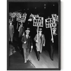 imageHAUS AND HUES Prohibition Wall Art We Want Beer Vintage Wall Art Unique Gift for Men Vintage Wall Decor Funny Poster Bar Artwork Black and White Poster Frameable Black Frame 16x20Want B