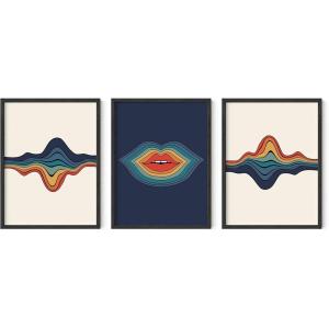 imageHAUS AND HUES Wall Art  Hippie Room Decor for Bedroom Aesthetic 12x16 inches Black Framed Premium QualityRetro Layered Lips