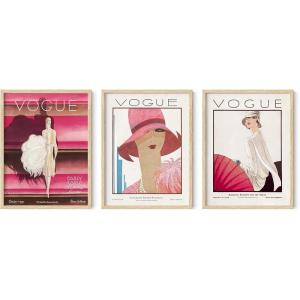 imageHaus and Hues Fashion Wall Art Print  Set of 3 Pink Pictures Wall Decor Fashion Magazine Framed Wall Art Fashion Beauty Framed Wall Art Fashion Art Wall Decor Pink Wall Art 12x16 Framed Beige