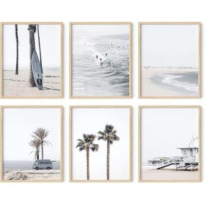 imageHAUS AND HUES Beach Posters  Set of 6 Beach Art Prints Coastal Wall Art Beige Frame 16x20Greige