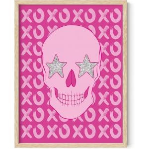 imageHAUS AND HUES Pink Posters Preppy Poster  Pink Posters for Room Aesthetic Preppy Paintings Dorm Wall Art for College Girls Cutesy Wall Decor Beige Frame 12x16Glam Skull