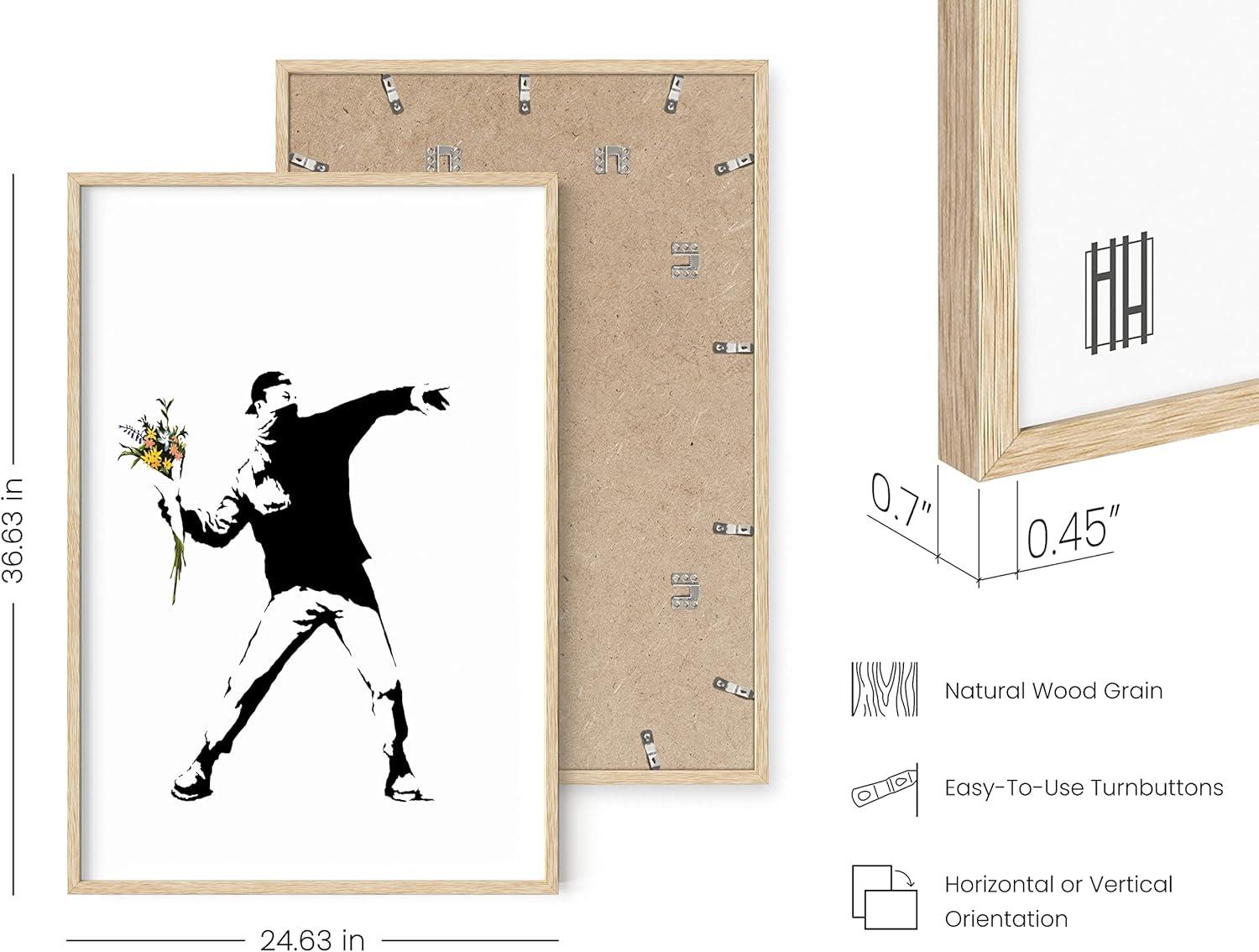 imageHAUS AND HUES Colorful Rain Graffiti Banksy Print  Street Art Wall Poster Ideal for Home and College Dorm Decor Beige Frame 24x36Banksy Flower Thrower