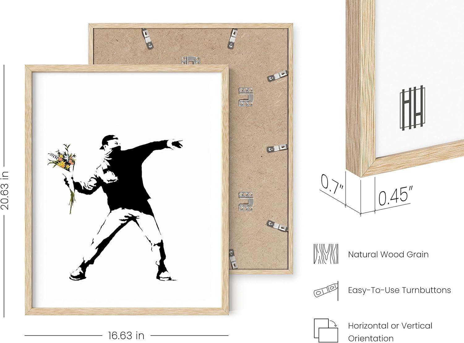 imageHAUS AND HUES Colorful Rain Graffiti Banksy Print  Street Art Wall Poster Ideal for Home and College Dorm Decor Beige Frame 24x36Banksy Flower Thrower