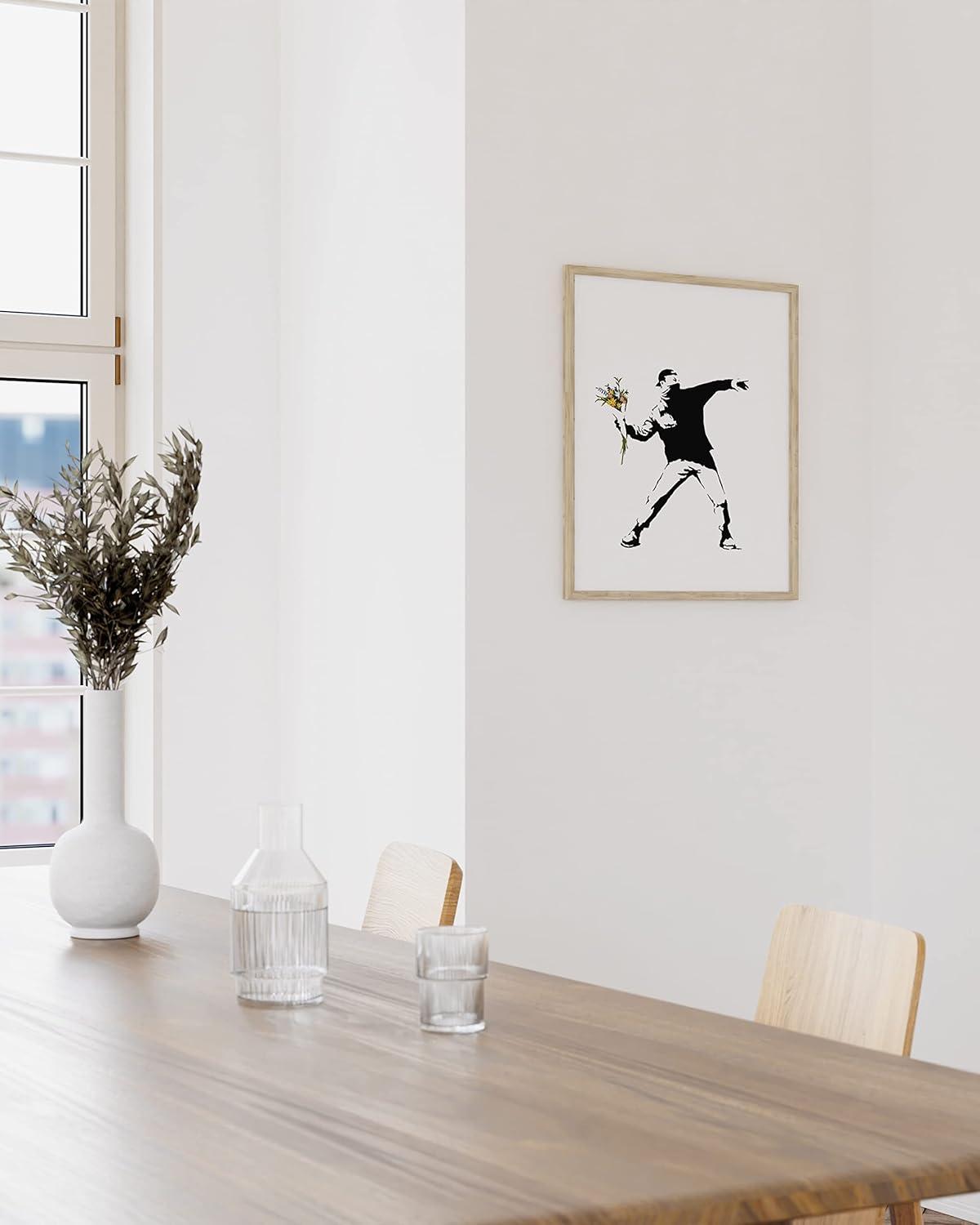 imageHAUS AND HUES Colorful Rain Graffiti Banksy Print  Street Art Wall Poster Ideal for Home and College Dorm Decor Beige Frame 24x36Banksy Flower Thrower